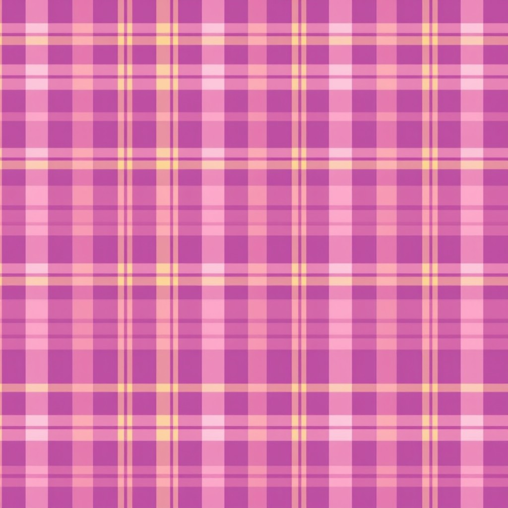 A delightful and festive design for wrapping paper featuring a rich purple background adorned with a charming pink and yellow plaid pattern