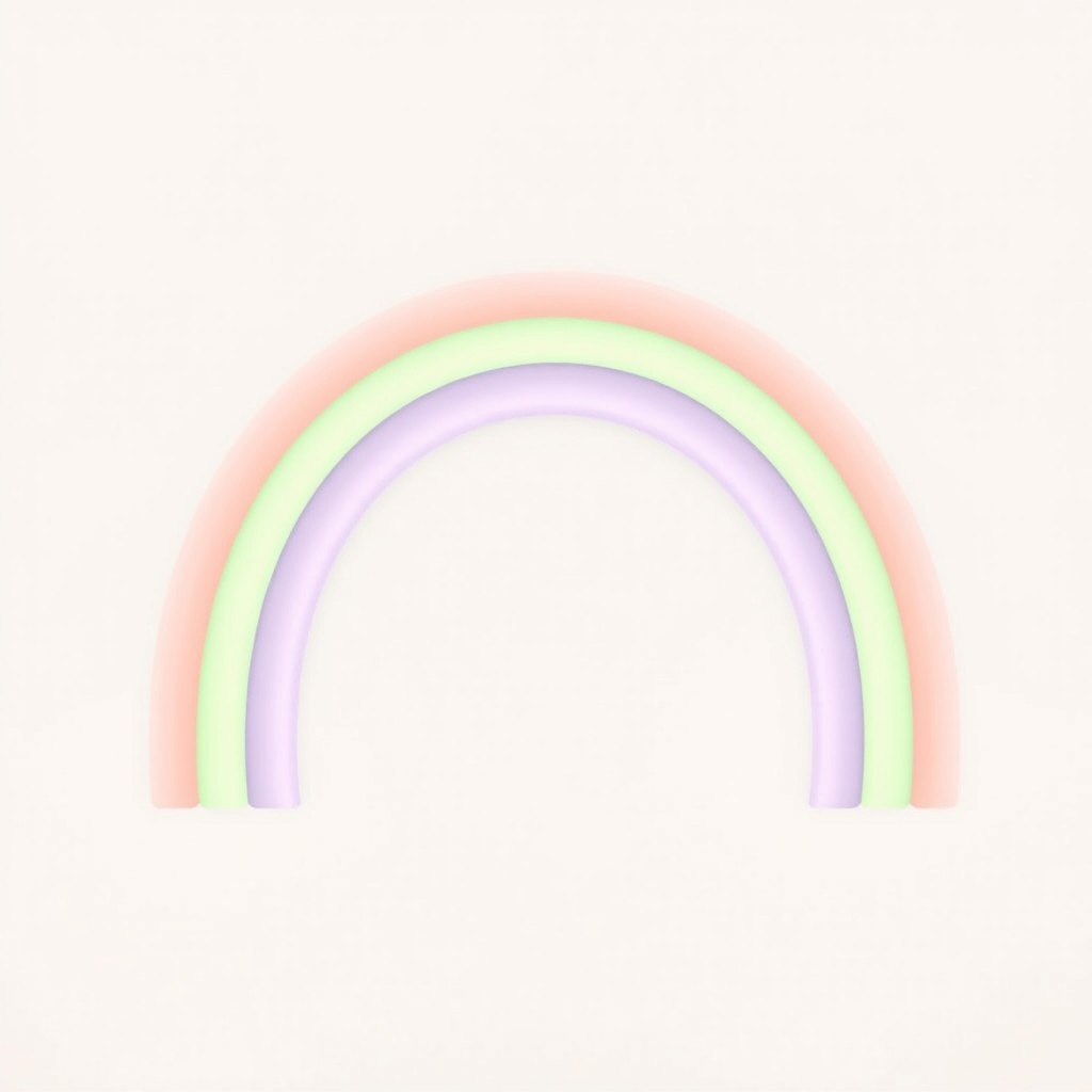 An artistic representation of a rainbow in pastel colors, showcasing a beautiful arc that transitions through soft hues like blush pink, lavender, mint green, baby blue, and pale yellow