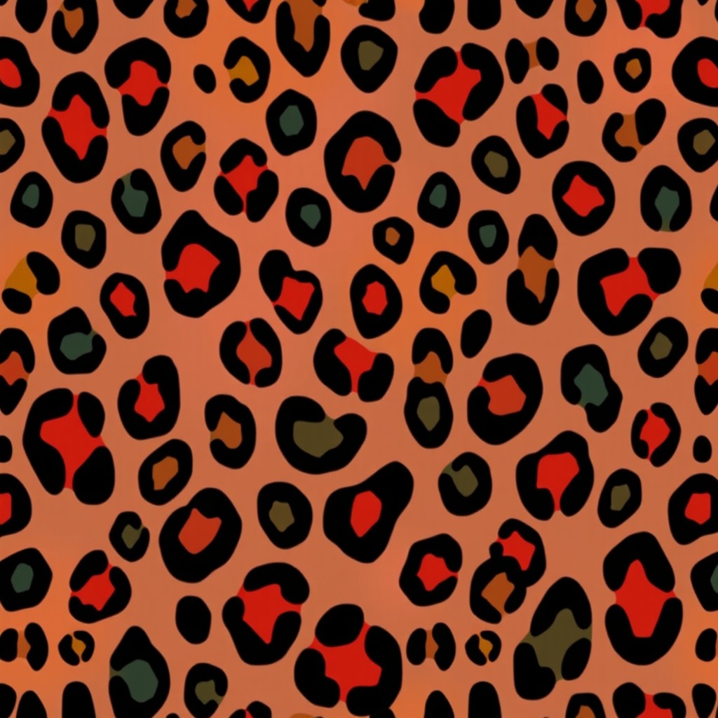 An artistic representation of a bold and vibrant mul cheetah print pattern, showcasing a mix of rich colors and classic leopard spots