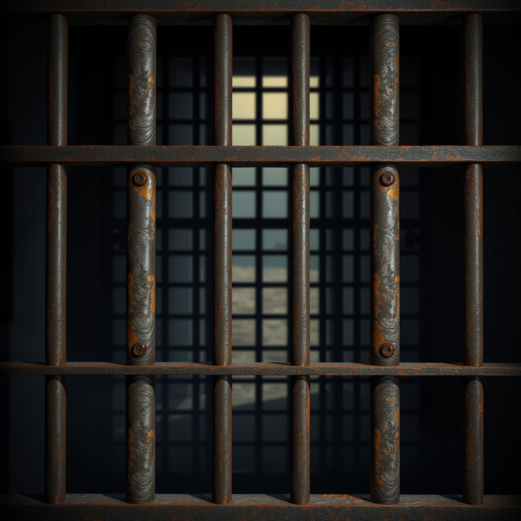 A detailed and immersive design background featuring jail bars, creating a sense of confinement and tension