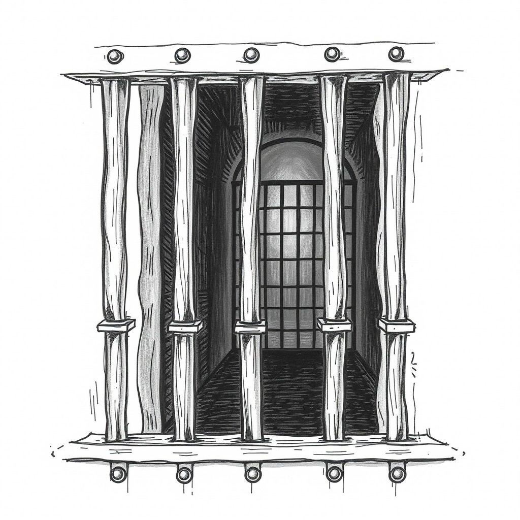 A creative and artistic drawing background featuring jail bars, emphasizing a hand-drawn style that captures the texture and details of the bars
