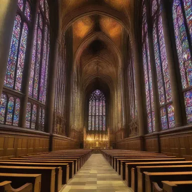 The grand cathedral was adorned with intricate stained glass windows and featured a hidden mural of the church mouse amidst the artwork.