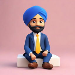 Generate a 3D illustration of a Sikh boy in a formal outfit, sitting casually on an Instagram logo. Use a social media profile setting with 'DILRAJ' as the username and a matching profile picture in the background.