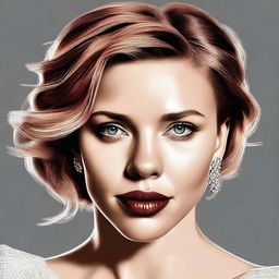 A high-quality, realistic digital art of Scarlett Johansson with slightly exaggerated feminine features