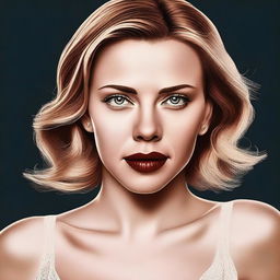 A high-quality, realistic digital art of Scarlett Johansson with slightly exaggerated feminine features