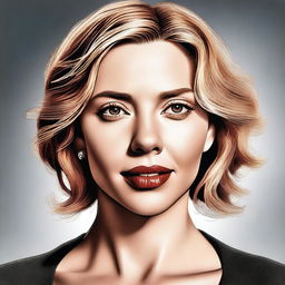 A high-quality, realistic digital art of Scarlett Johansson with slightly exaggerated feminine features