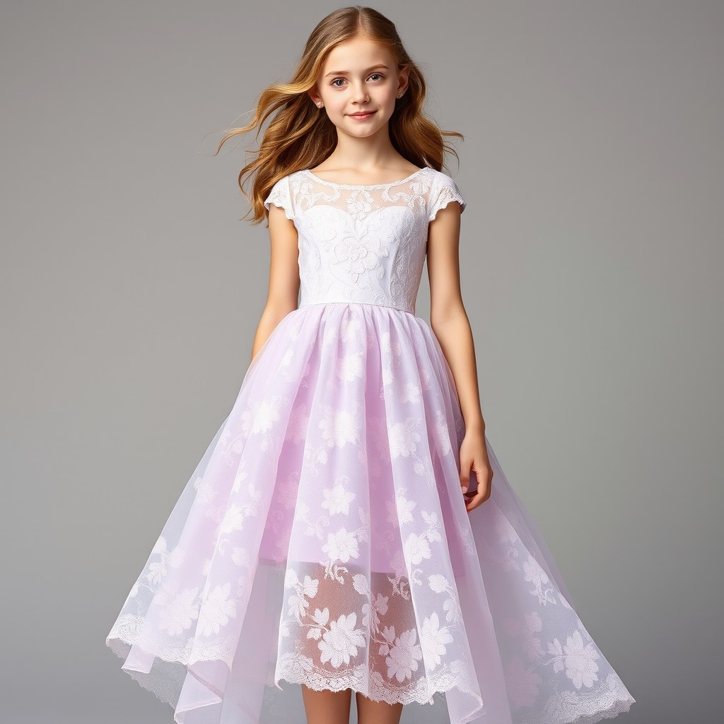 A beautiful, elegant dress for a 16-year-old girl made entirely of lace