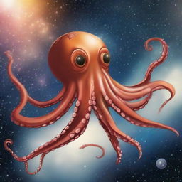 An octopus flying in the space