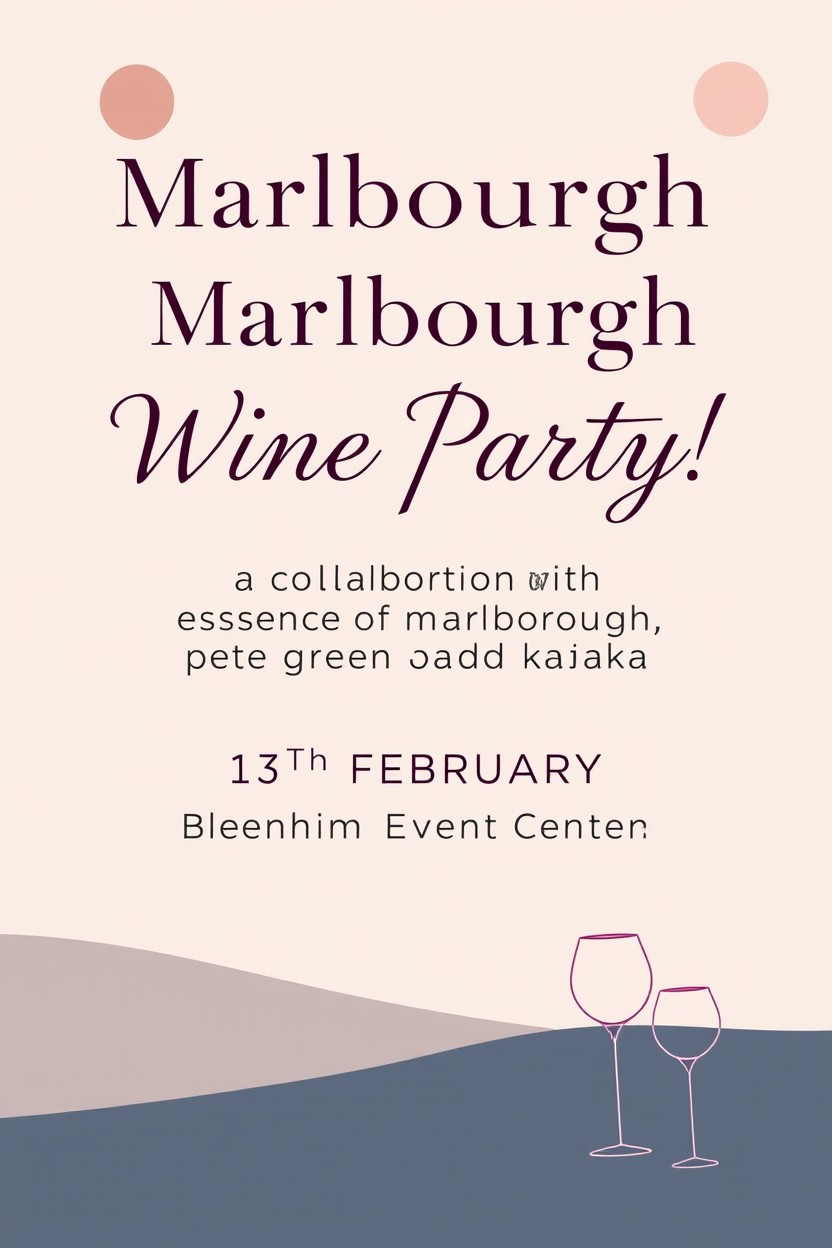 A modern and elegant poster for the Marlborough Wine Party, featuring a chic and minimalist design