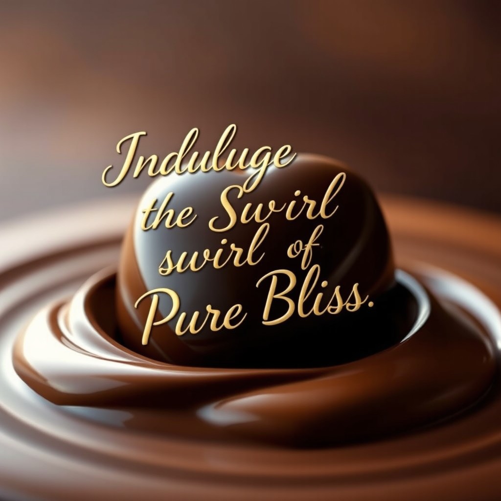 A luxurious piece of chocolate, elegantly shaped, surrounded by a rich, creamy swirl of melted chocolate