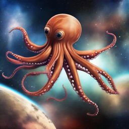 An octopus flying in the space