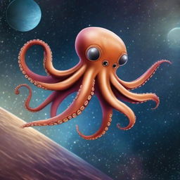 An octopus flying in the space