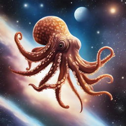 An octopus flying in the space