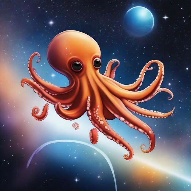 An octopus flying in the space