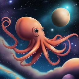 An octopus flying in the space