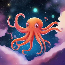 An octopus flying in the space