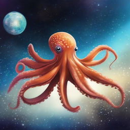 An octopus flying in the space