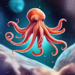 An octopus flying in the space