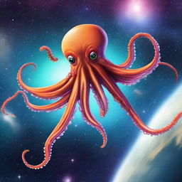 An octopus flying in the space