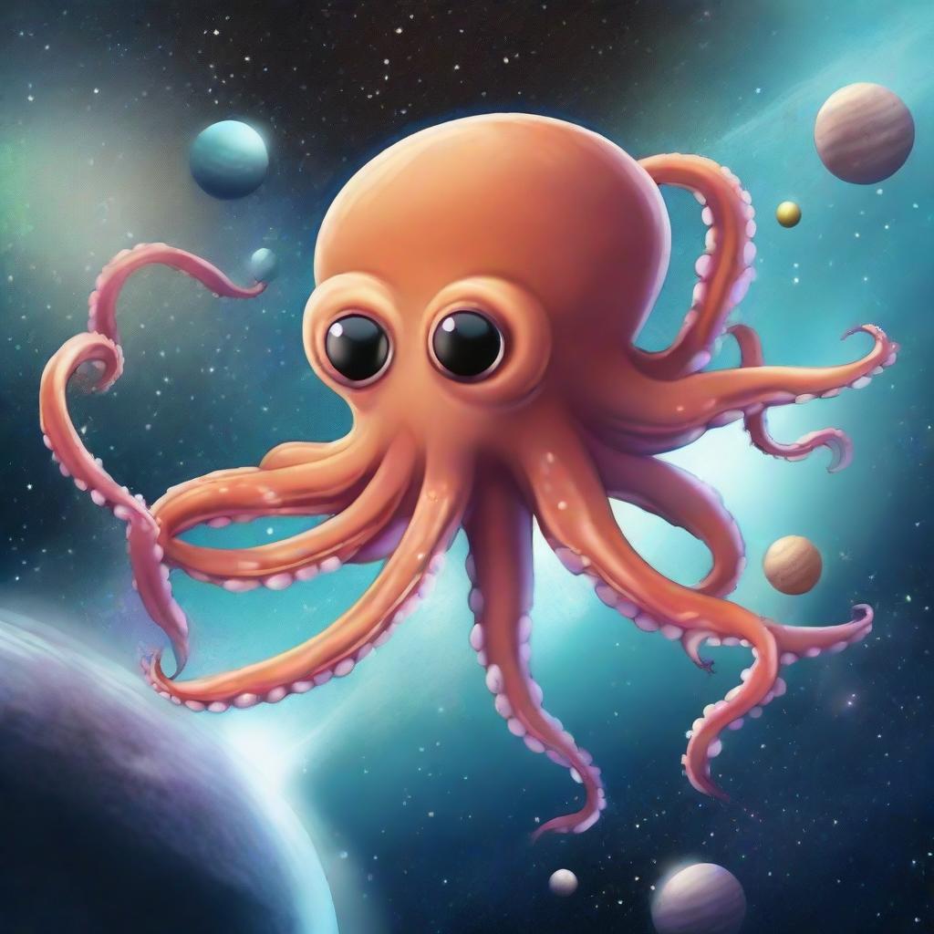 An octopus flying in the space