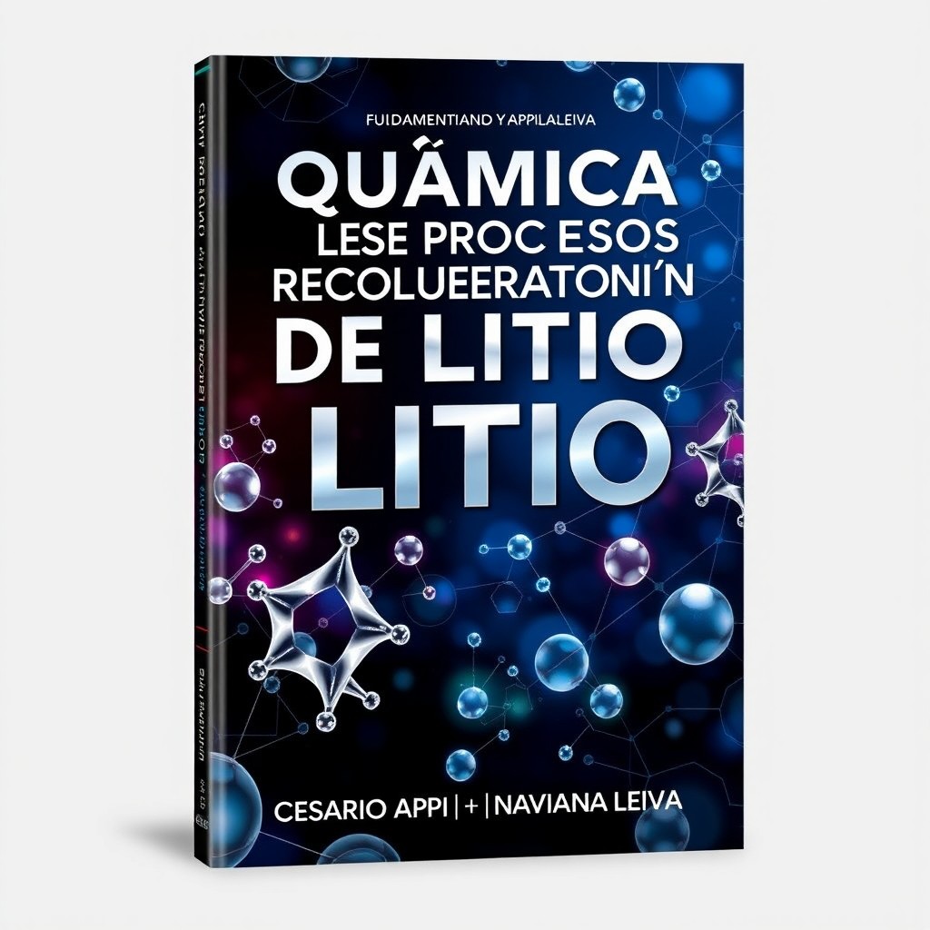 A visually striking book cover for 'Química de los Procesos de Recuperación de Litio: Fundamentos y Aplicaciones' by authors Cesario Ajpi and Naviana Leiva