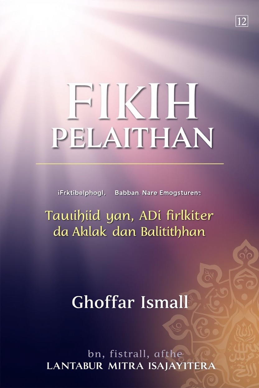A book cover design featuring the title "Fikih Pelatihan: Tauhid, Fikih dan Akhlak Pelatihan" prominently displayed