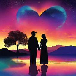 An elegant digital art piece titled 'Love: Reality or Mirage'