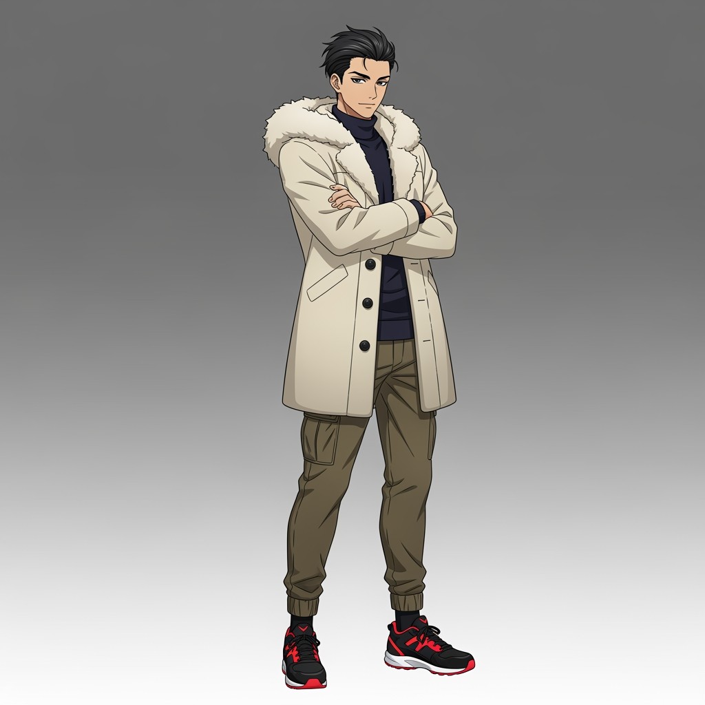 A male original character inspired by Blue Lock, featuring black neat hair and darkish brown eyes
