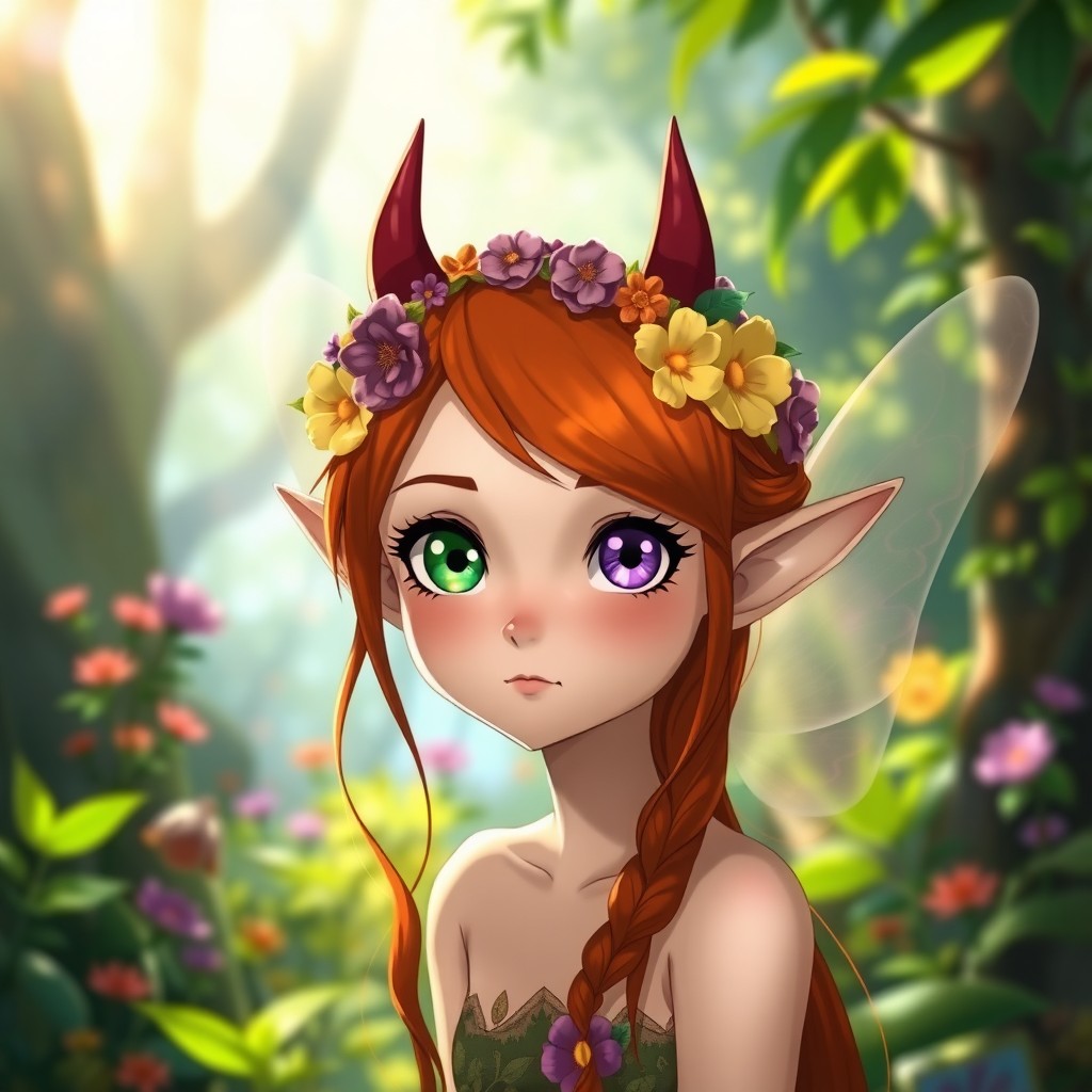 A captivating female fairy in the enchanting style of Studio Ghibli, featuring pointed ears and a sharp, delicate face