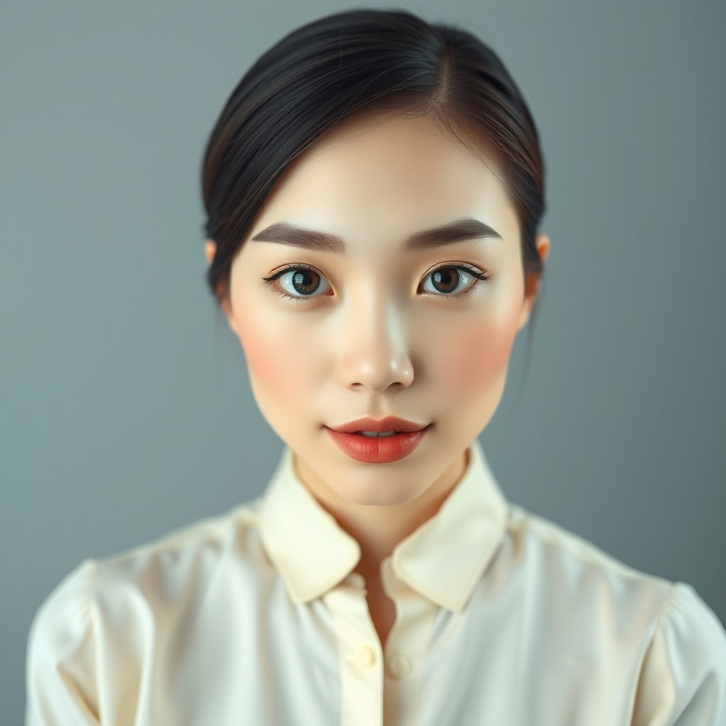 A full-body portrait of a pretty lady with fair white skin and a soft oval-shaped face that features smooth contours and balanced proportions, creating a harmonious and elegant appearance