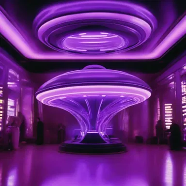 The alien spaceship in the movie had bright neon lights with an undertone of purple.