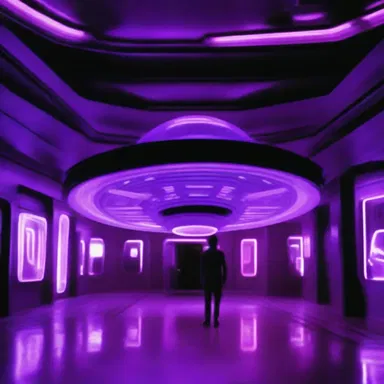 The alien spaceship in the movie had bright neon lights with an undertone of purple.