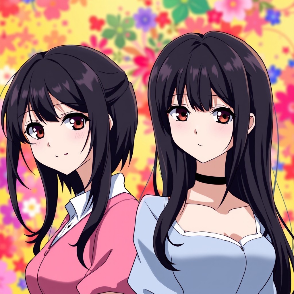 Two female twin characters standing together, showcasing their distinct features