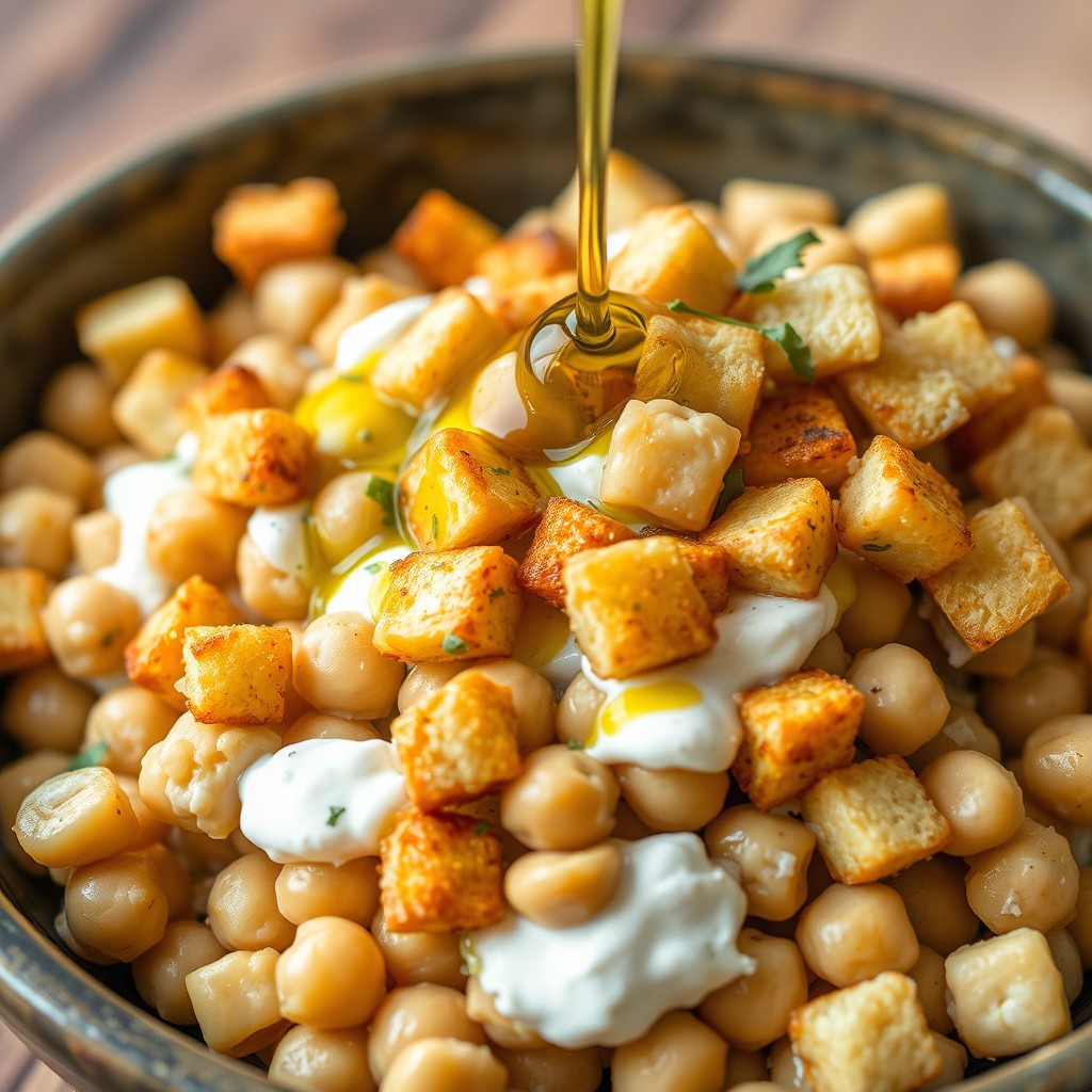 A delicious dish featuring chickpeas that are evenly mixed and coated with creamy yogurt