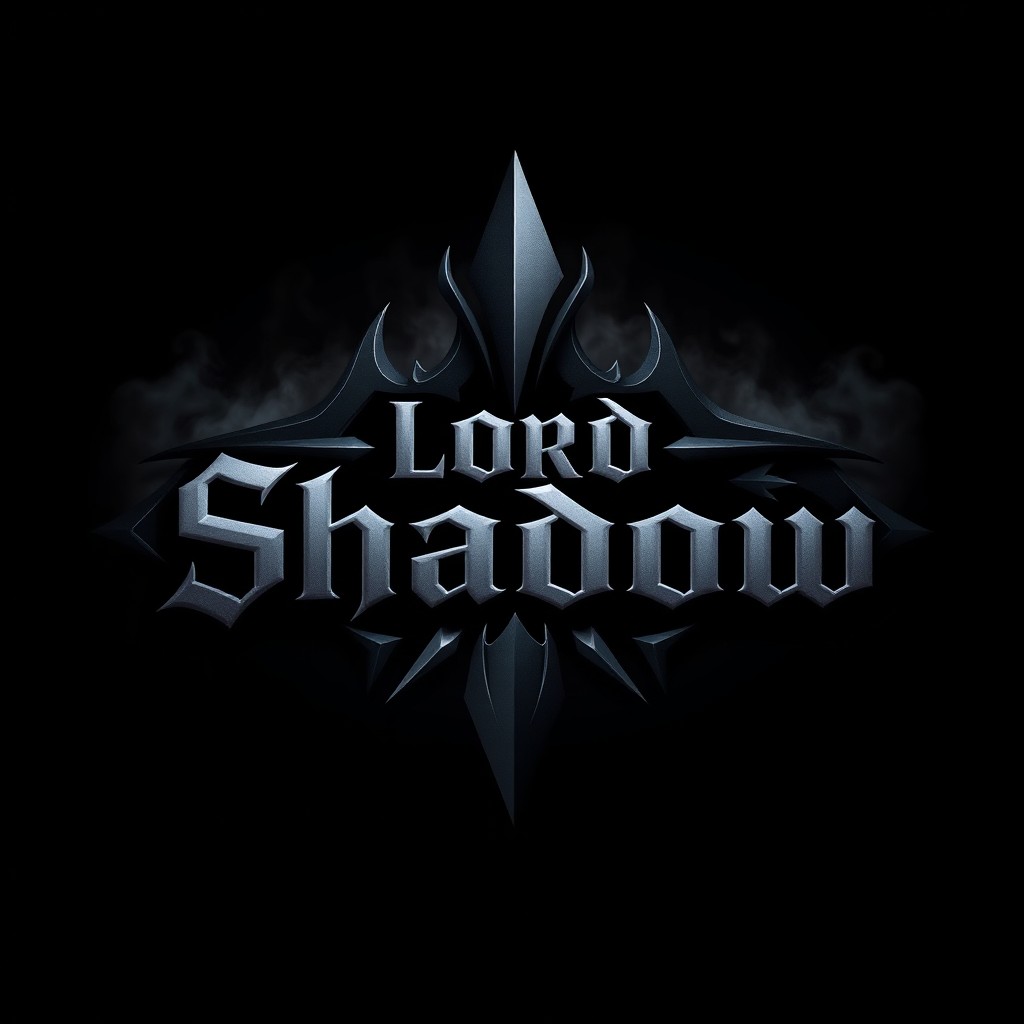 A striking and dark logo featuring the words 'Lord Shadow' in bold, stylized typography