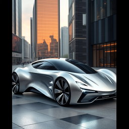 A futuristic electric car designed in the architectural style of Zaha Hadid, characterized by flowing, organic shapes and a sleek aesthetic
