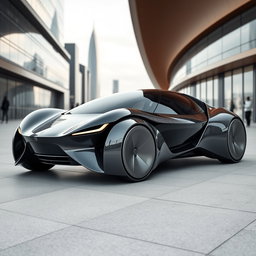 A futuristic electric car designed in the architectural style of Zaha Hadid, characterized by flowing, organic shapes and a sleek aesthetic