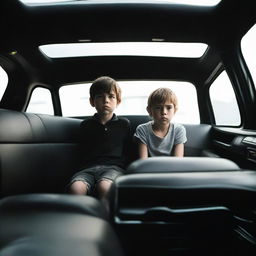 A young boy sitting inside an intimidating, monstrous black car