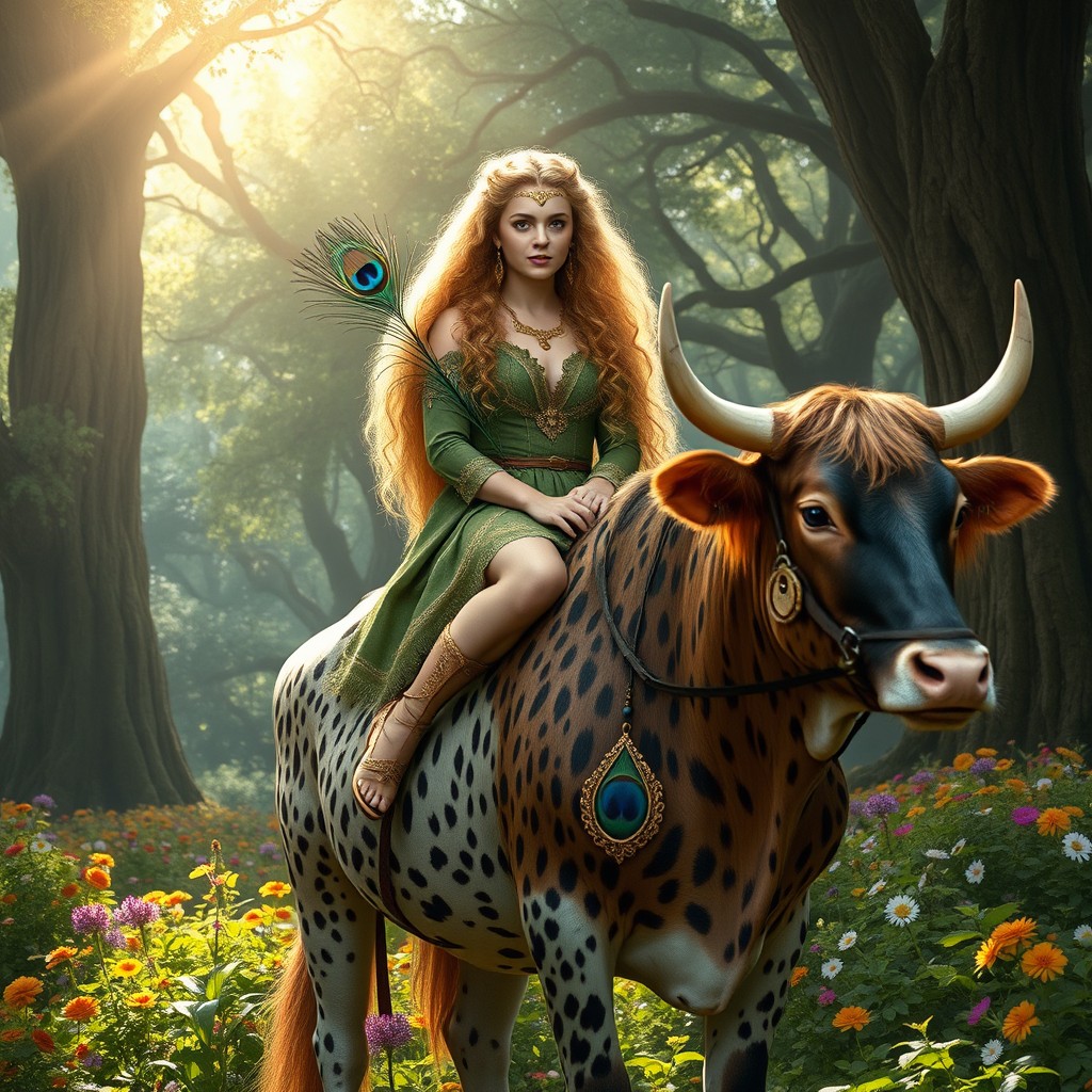 A curly blonde elf princess druid, featuring stunning golden curls that cascade down her shoulders