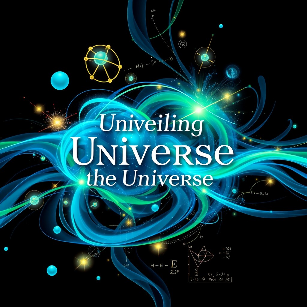 A captivating cover design for a physics book, featuring vibrant, abstract graphics that represent various scientific concepts such as atomic structures, gravitational waves, and electromagnetic fields
