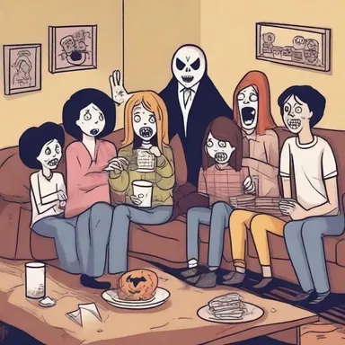 The group of friends watched a shared horror movie marathon on Halloween.