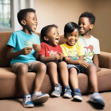 The kids enjoyed a shared laugh while watching their favorite cartoons.