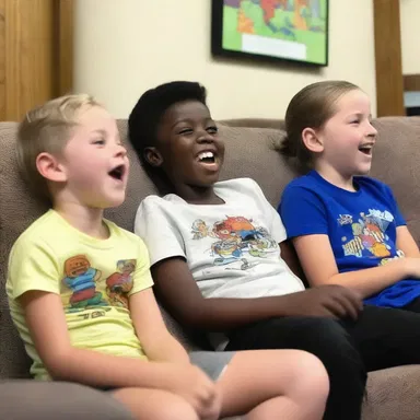 The kids enjoyed a shared laugh while watching their favorite cartoons.