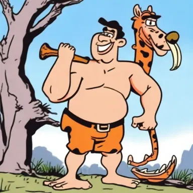 In the cartoon show 'The Flintstones,' Fred Flintstone is portrayed as a hunter-gatherer who provides for his family by hunting dinosaurs.