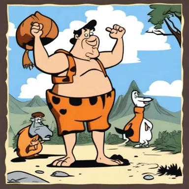 In the cartoon show 'The Flintstones,' Fred Flintstone is portrayed as a hunter-gatherer who provides for his family by hunting dinosaurs.