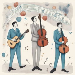 A drawing of four musicians in a parallel universe