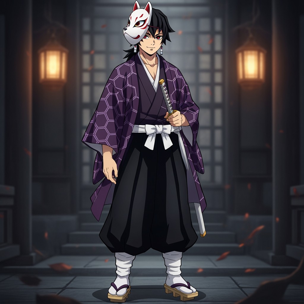 A tall and lean male demon slayer anime original character (OC) with black hair and dark brown eyes