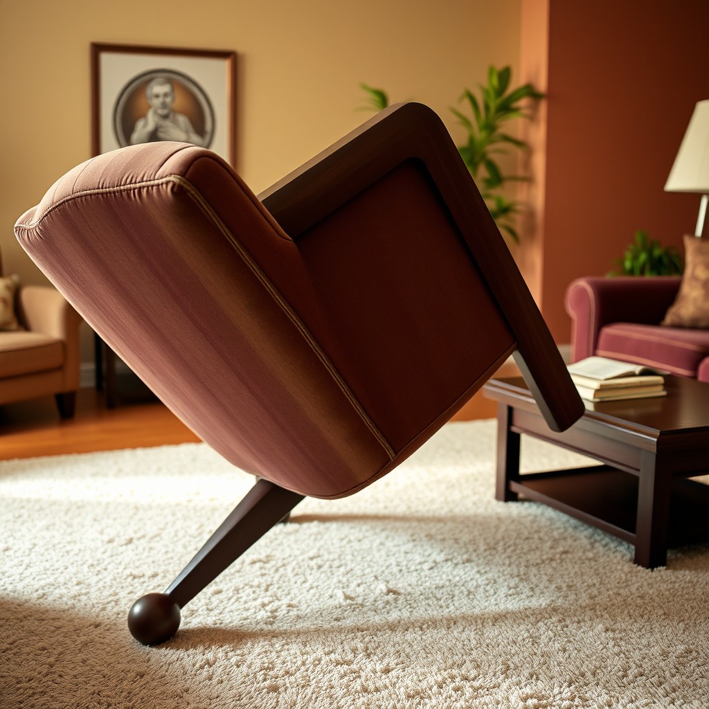 A heavy, overturned chair in a cozy living room setting