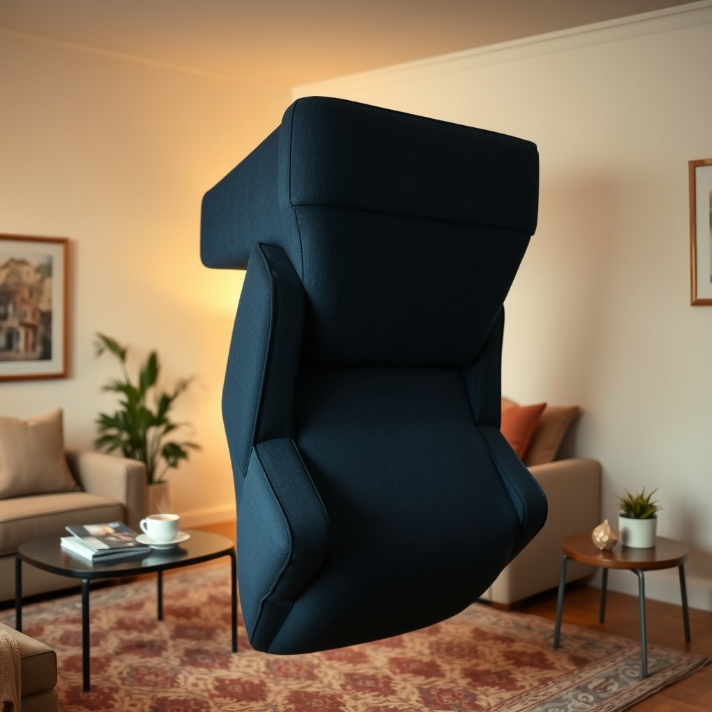 An armchair in a cozy living room, positioned upside down