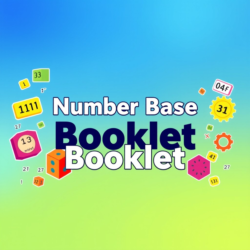 A cover page for a number base booklet, featuring a vibrant and engaging design
